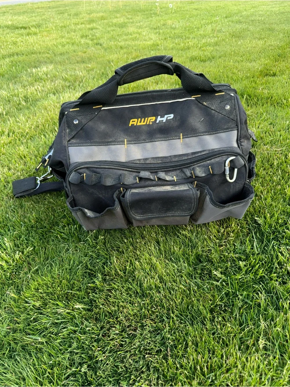 AWP HP Heavy Duty Tool Bag Electrician Contractor Work Tote 18” Black Yellow